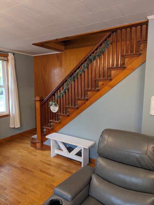 stairs with wood-type flooring