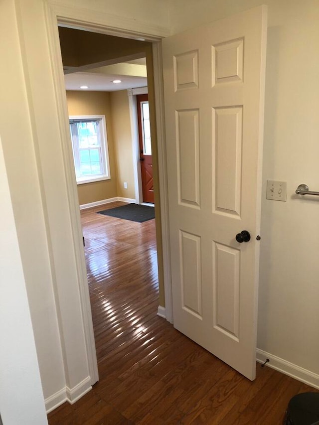 hallway featuring dark wood-type flooring