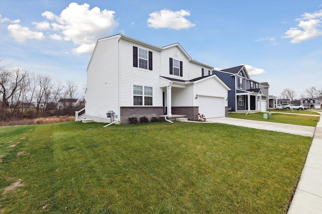 view of property with a front yard and a garage