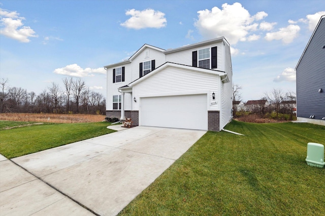 view of front property with a garage and a front lawn