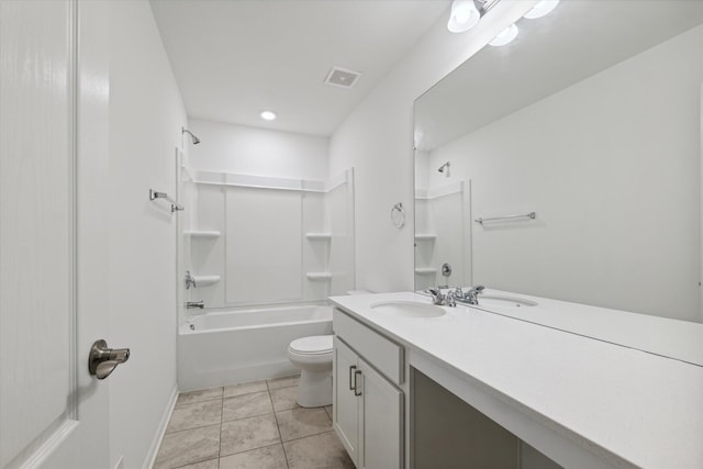 full bathroom with tile patterned floors, vanity, shower / bath combination, and toilet