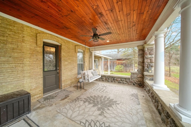 view of patio / terrace with ceiling fan and covered porch