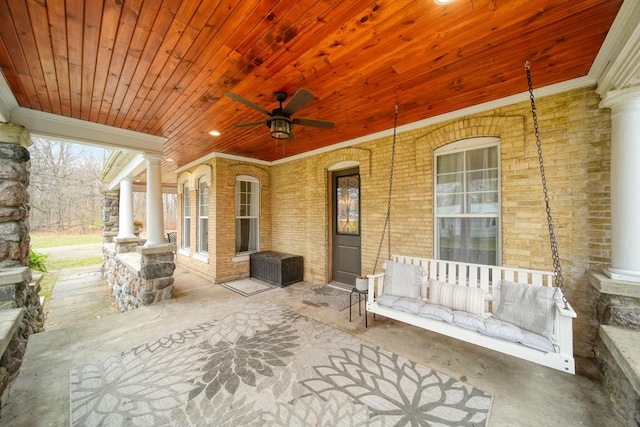 view of patio with covered porch and ceiling fan