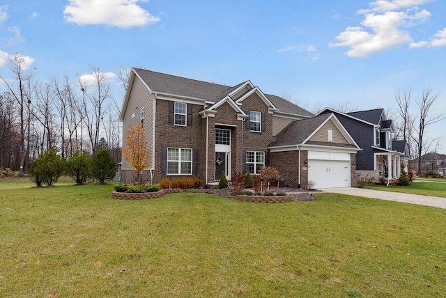 view of front facade with a garage and a front yard