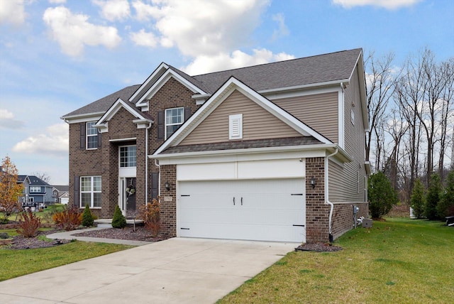 view of front of house featuring a garage and a front lawn