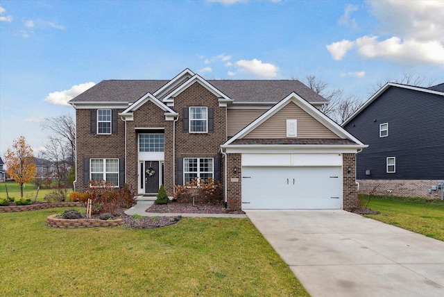 view of front of house with a front lawn and a garage