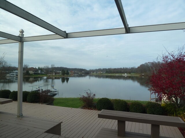 view of dock with a water view