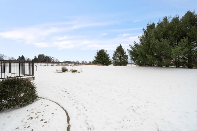 view of yard layered in snow