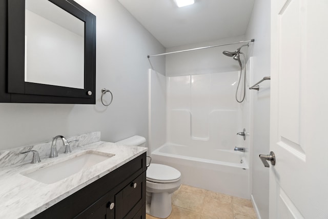 full bathroom featuring tile patterned floors, vanity, toilet, and  shower combination