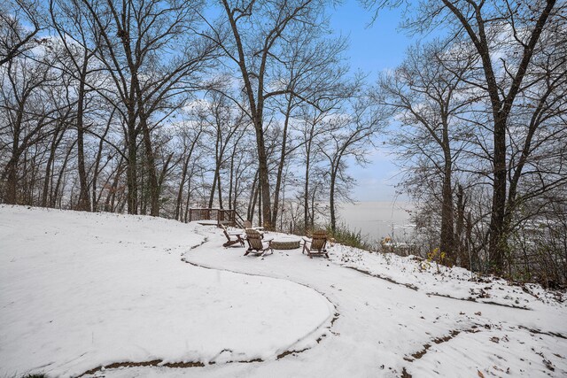 view of yard layered in snow