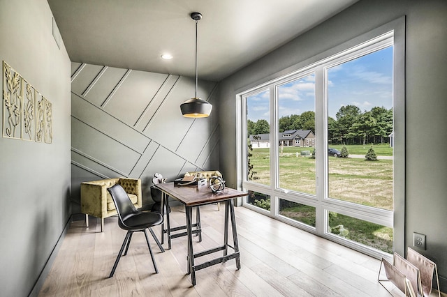 office space with light hardwood / wood-style flooring