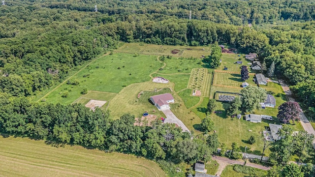 birds eye view of property featuring a rural view