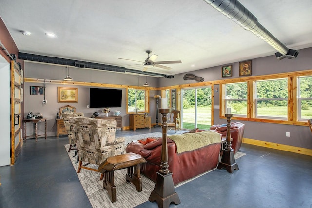 living room featuring ceiling fan