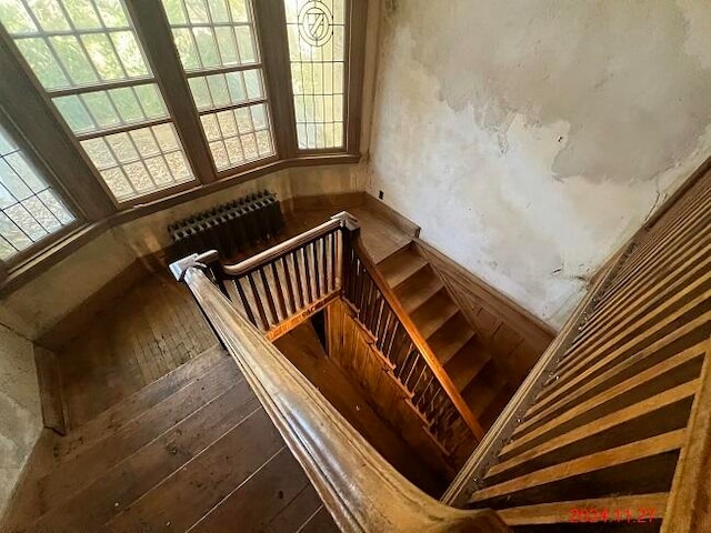 stairway featuring wood-type flooring