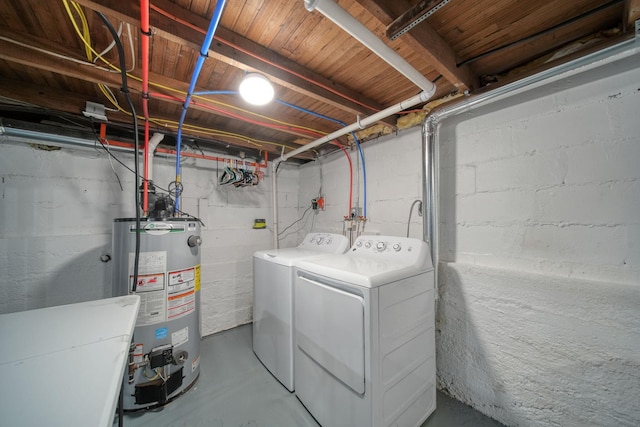 laundry room with gas water heater and independent washer and dryer