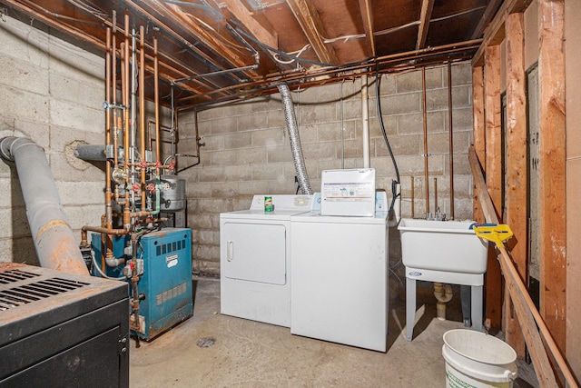 laundry area featuring washer and clothes dryer and sink