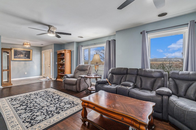 living room featuring dark hardwood / wood-style flooring