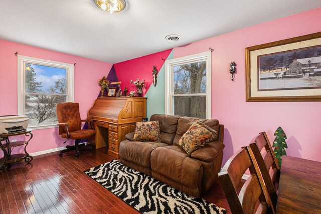 living room with dark wood-type flooring