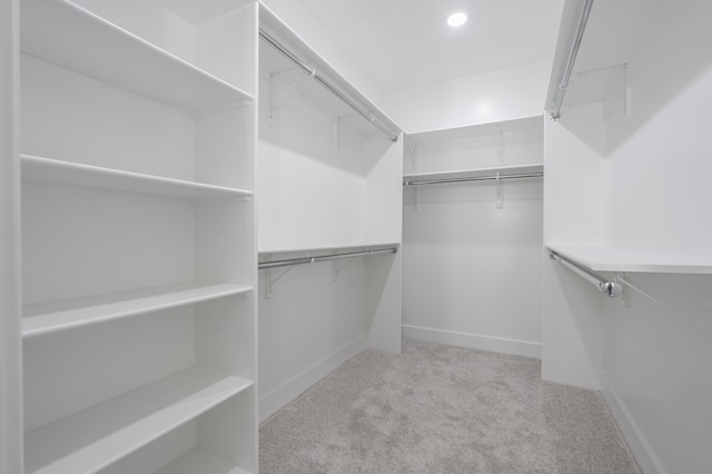 spacious closet featuring light carpet