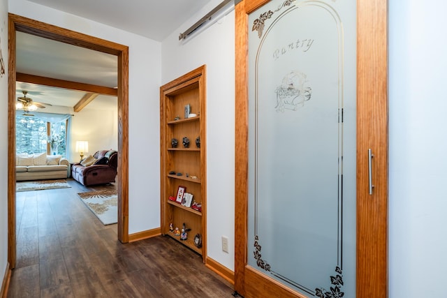 corridor featuring dark wood-type flooring