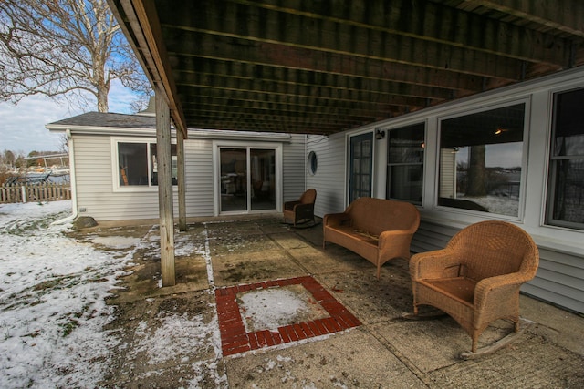 view of snow covered patio