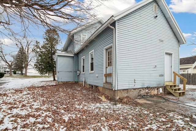 view of snow covered exterior