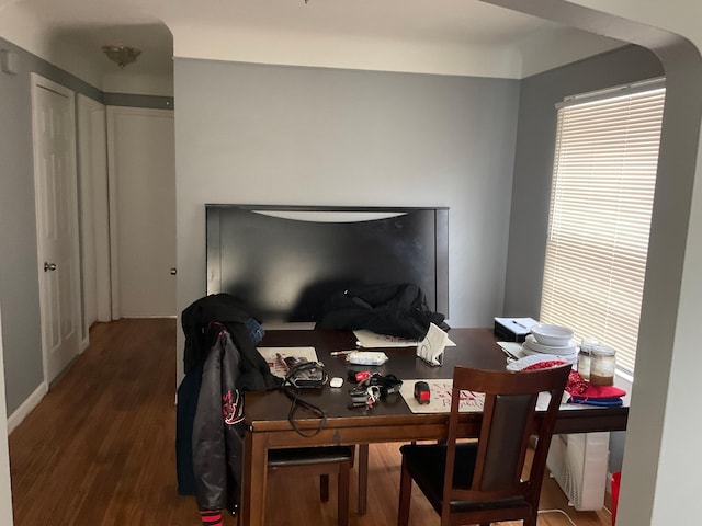 office area with dark hardwood / wood-style flooring