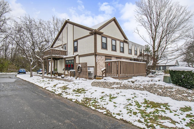 view of snow covered property