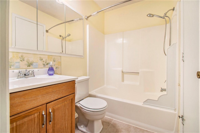 full bathroom featuring tile patterned floors, vanity, shower / bathing tub combination, and toilet