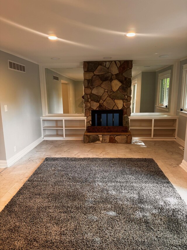 unfurnished living room with a fireplace