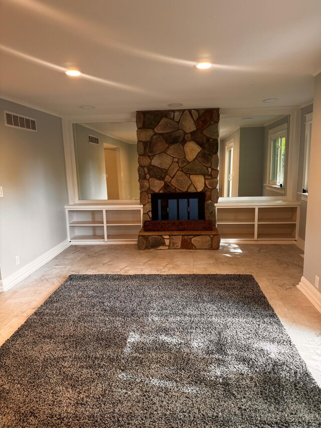 unfurnished living room featuring a fireplace