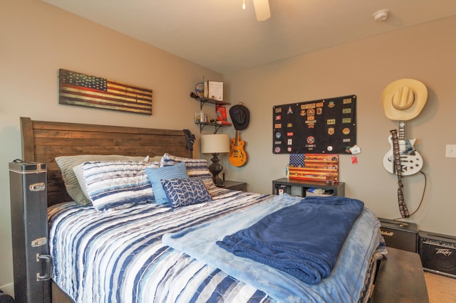 bedroom with carpet flooring and ceiling fan