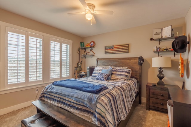 bedroom featuring carpet and ceiling fan