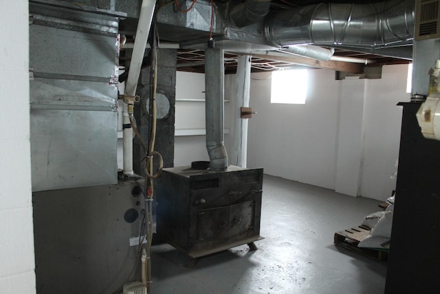 basement with heating unit