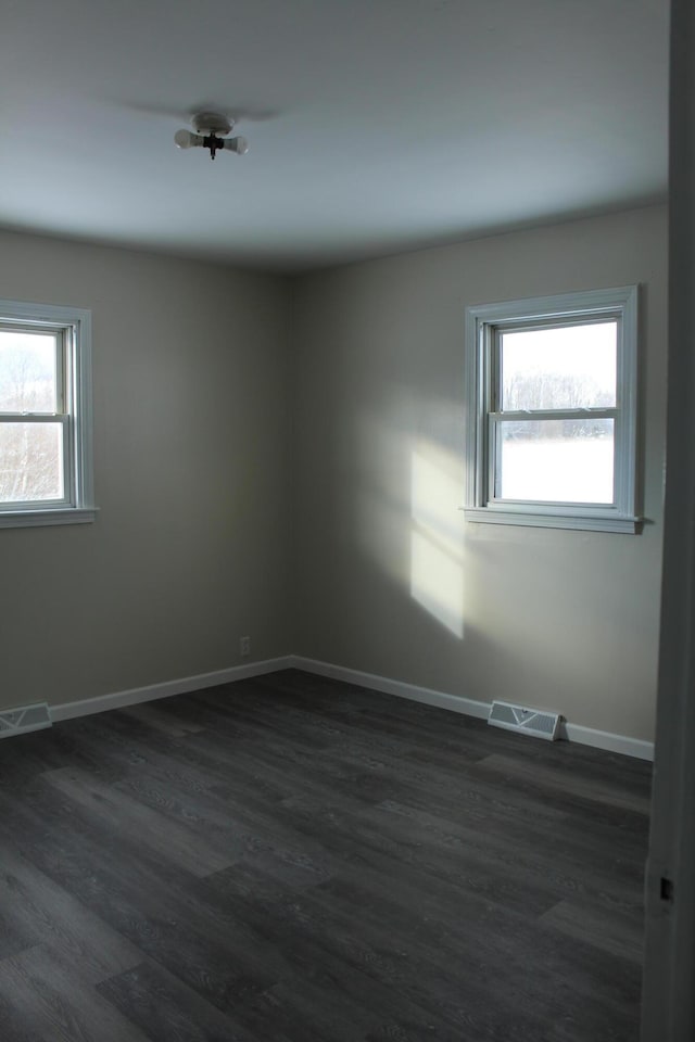 empty room with a wealth of natural light and dark hardwood / wood-style floors