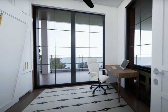 office area with dark wood-type flooring