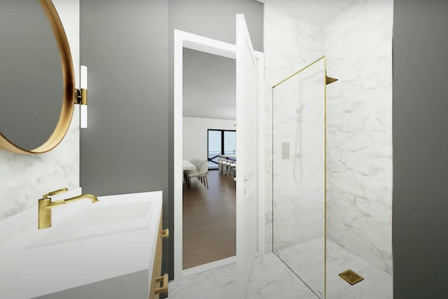 bathroom featuring sink and walk in shower