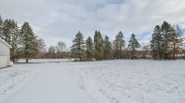 view of yard layered in snow