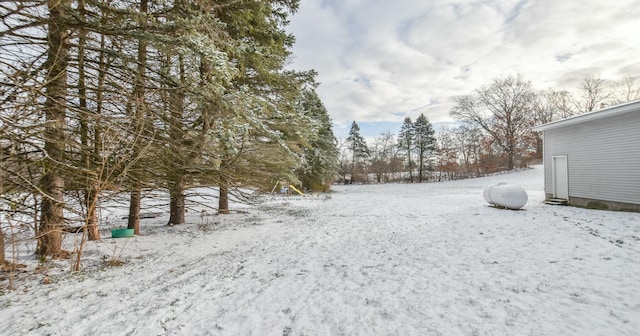 view of yard layered in snow