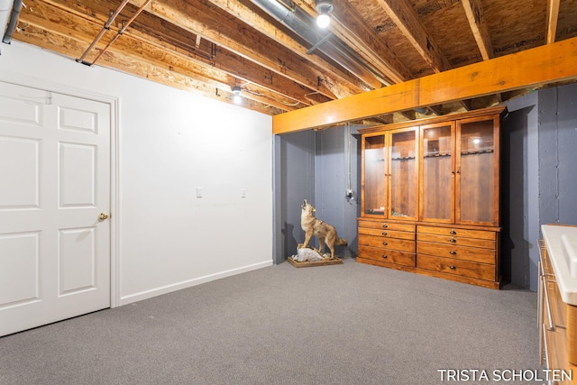 basement with carpet floors