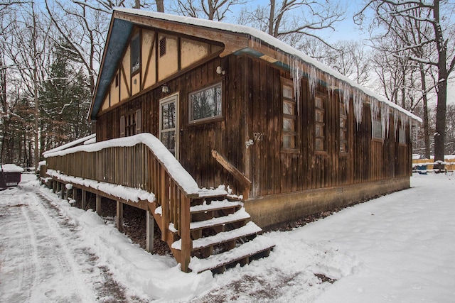 view of snow covered property