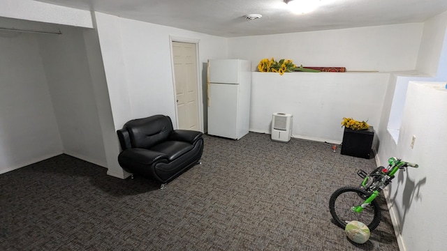 sitting room with dark colored carpet