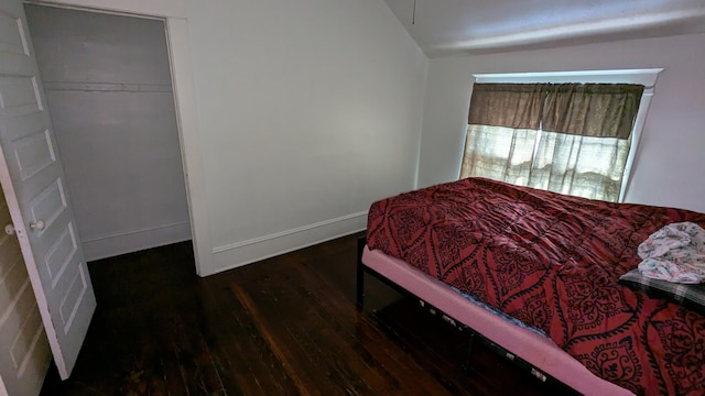 bedroom with a closet and dark wood-type flooring