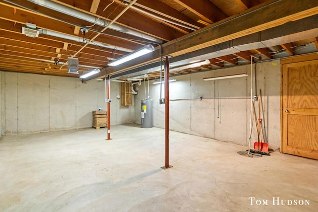 basement featuring water heater