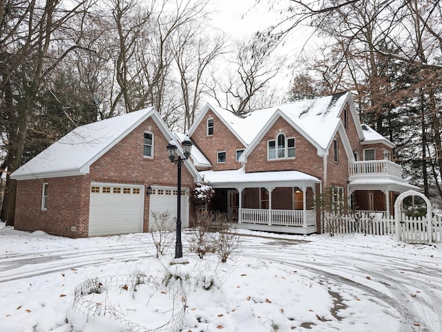 view of front of home featuring covered porch and a garage