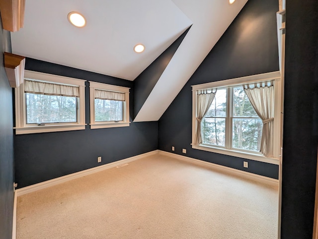 additional living space with carpet and lofted ceiling