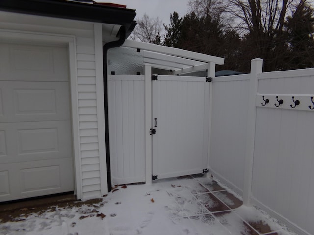 view of snow covered patio