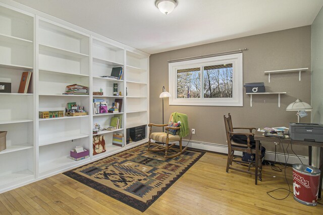 7293 M-116, Ludington, MI 49431 - office area featuring a baseboard radiator, baseboards, and hardwood / wood-style flooring