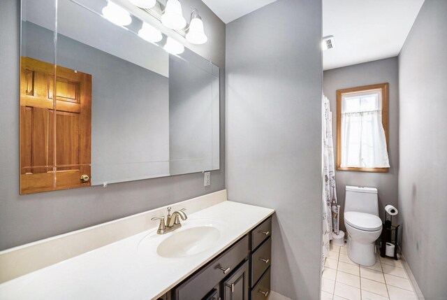 bathroom with tile patterned floors, vanity, and toilet