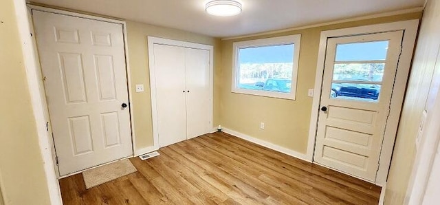 entryway with hardwood / wood-style floors